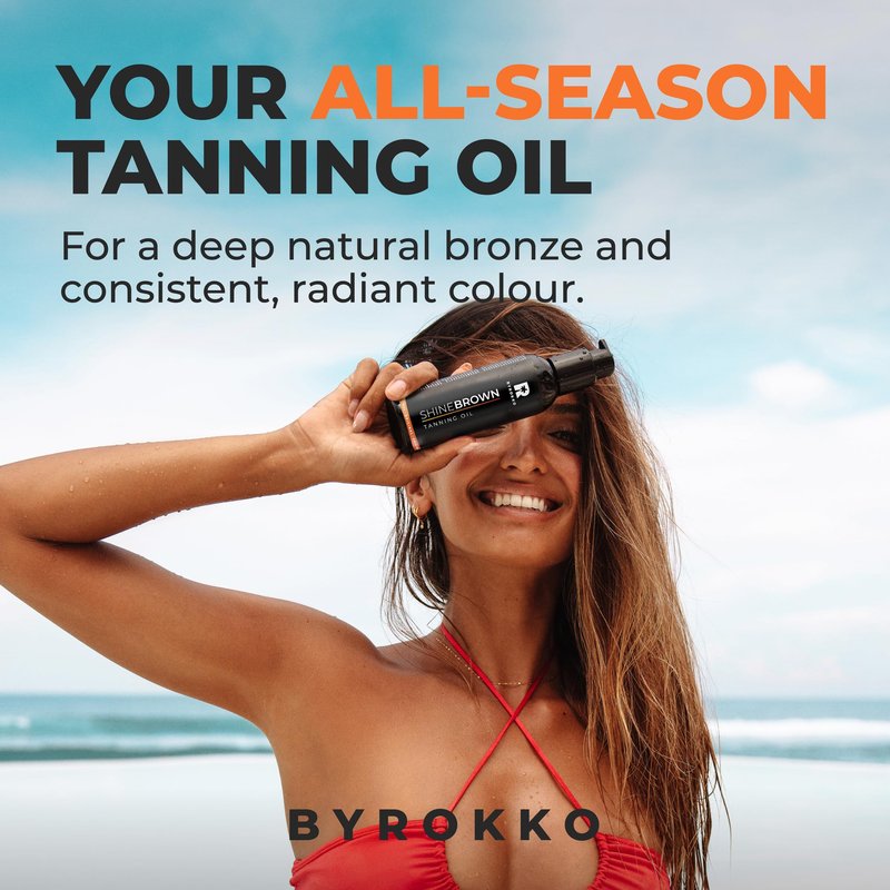 BYROKKO Shine Brown Tanning Oil – Dark Tan Accelerator with Coconut, Walnut & Hazelnut Oil for Outdoor Sun & Sunbed – Cruelty-Free, Water-Resistant - 5.07 Fl Oz
