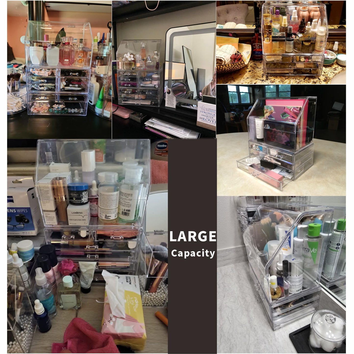Celar Makeup Organizer With With Lid,Dustproof Waterproof Design Make up Organizer for Bathroom Countertop,4 Drawers Acrylic Skincare and Cosmetic Storage for Vanity Countertop,Dresser Top Organizer