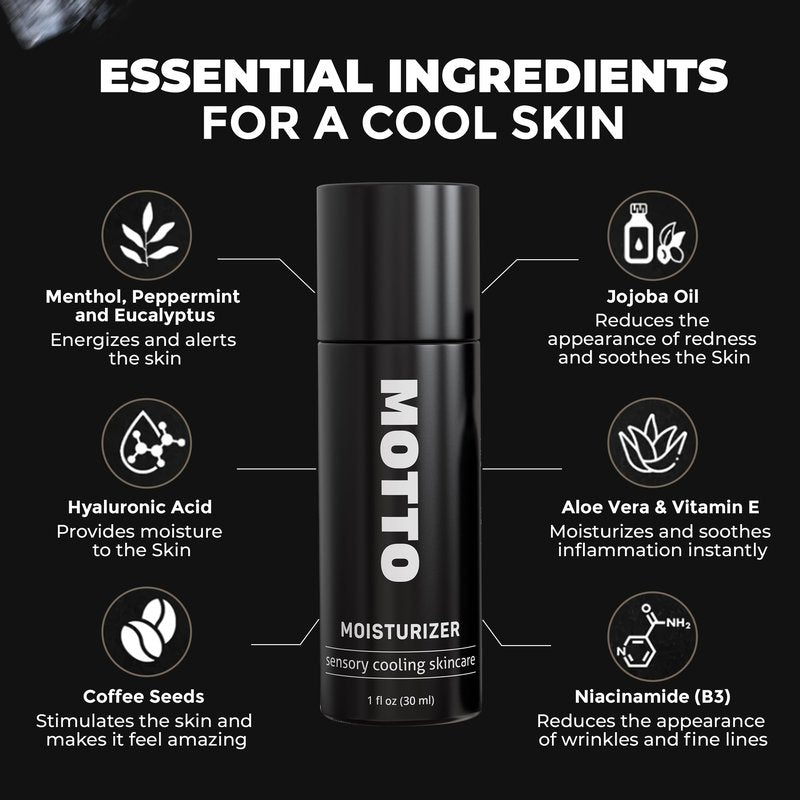 MOTTO Men's Face Moisturizer: "A Cold Plunge For Your Face". ICE COLD Hydrating Cream, Lightweight & Non-Greasy for Daily Use. Soothes & Cools Instantly.