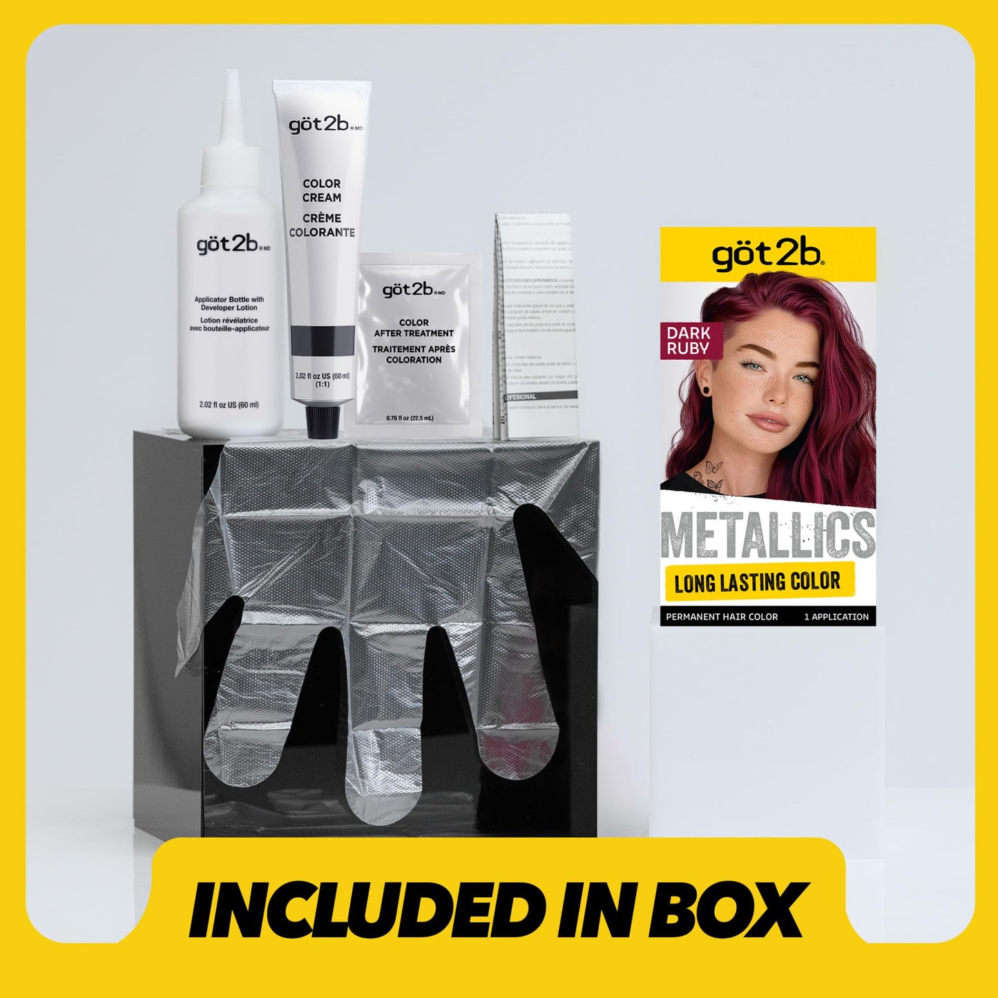 got2b Metallics Permanent Hair Dye, Dark Ruby M68, Hair Color for Women & Men, Formulated with Metallic-Shine Booster for Cool, Shimmering Tones, Lasts Up to 30 Washes, 1 Kit