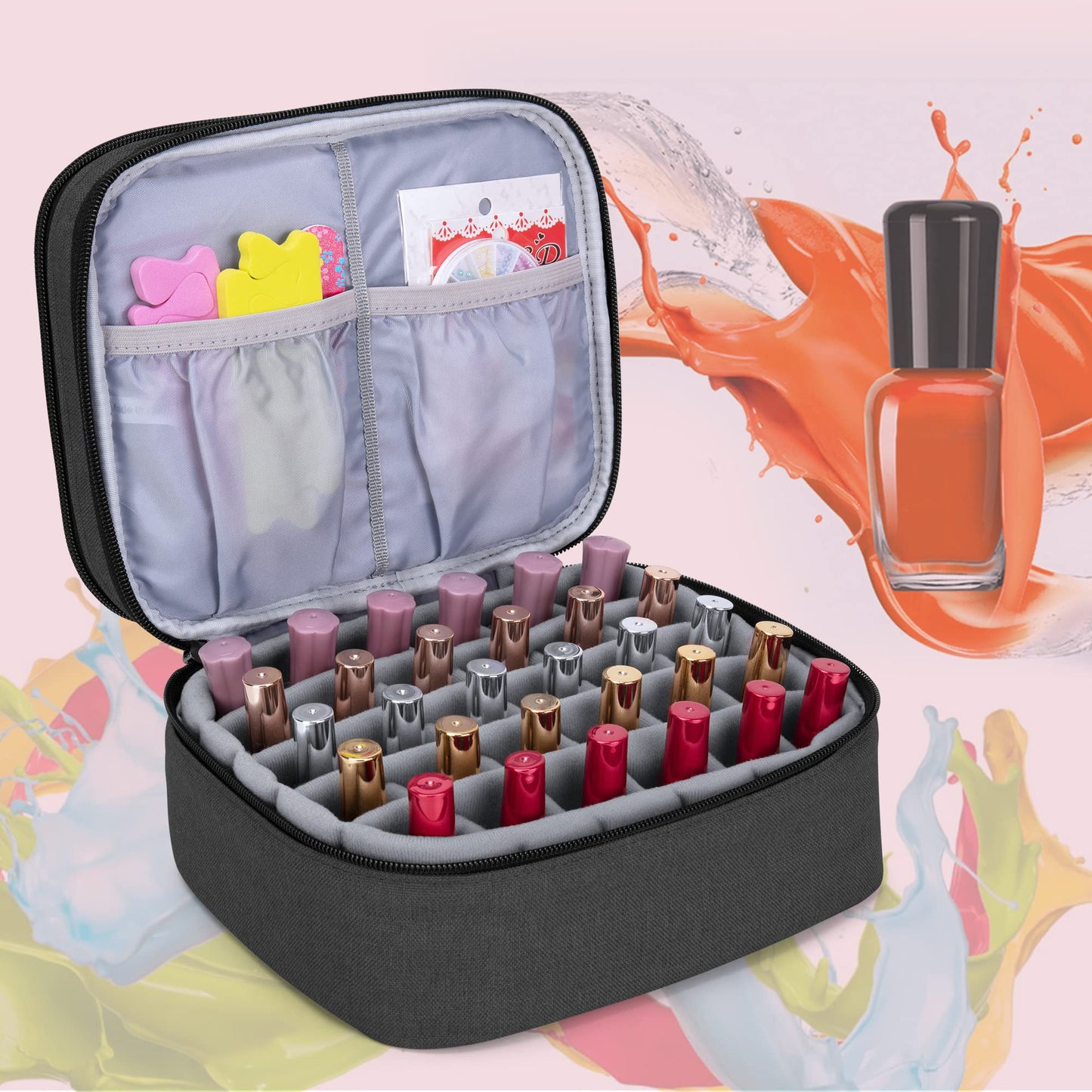 LUXJA Double Layer Nail Polish Carrying Case Holds 30 Bottles, Black