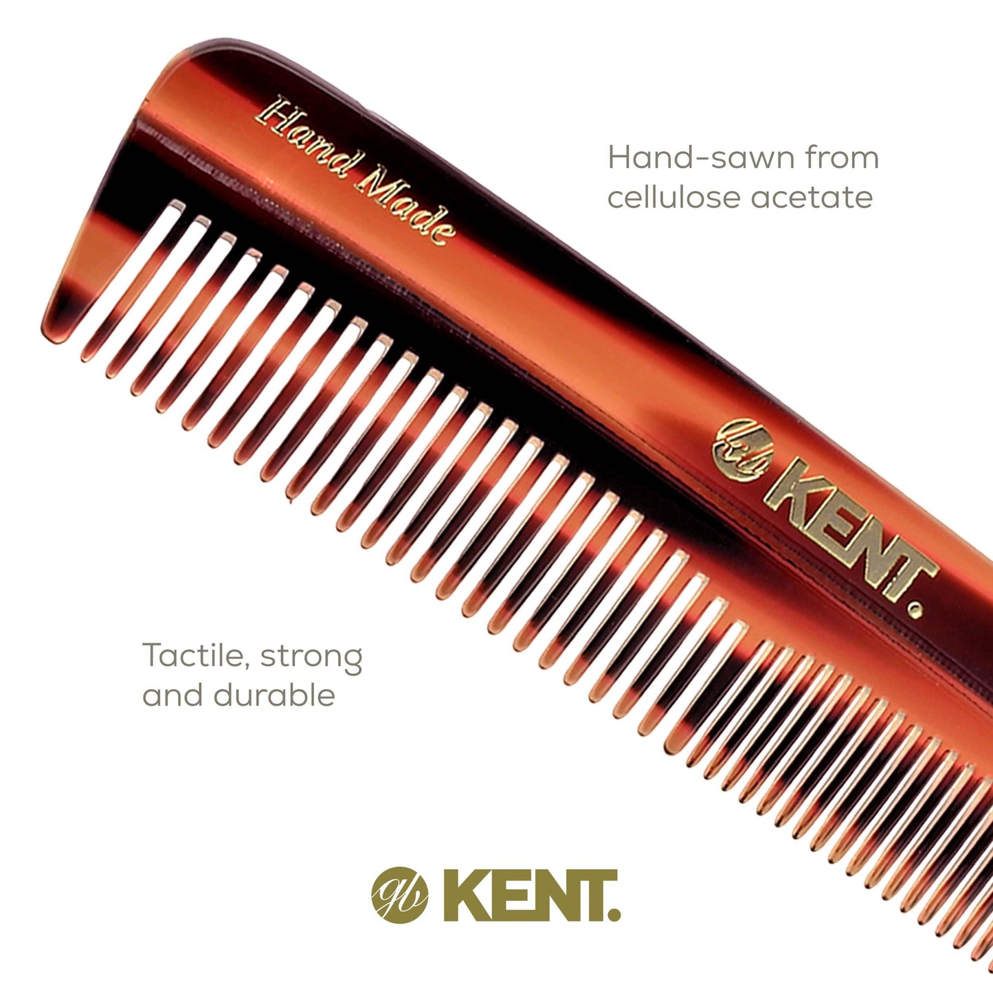 Kent R7T Double Tooth Hair Pocket Comb, Small Coarse/Wide Comb for Hair, Beard, and Mustache Grooming for Men, Women, and Kids - Saw Cut, Hand Polished, Handmade in England