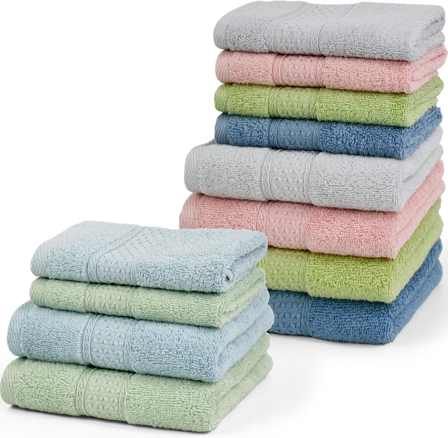 Cotton Hand Towels and Wash Cloths Set - Assorted Colors | 6 Towels & 6 Washcloths
