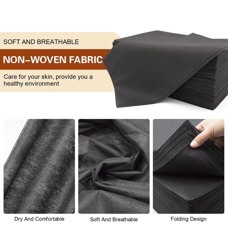Eqivei 50 Count Disposable Massage Table Sheets, Disposable Bed Sheets fot Massage Table, Disposable Bed Covers for Lash Bed, Tattoo, Spa, Esthetician, 31 * 71 inches (Black)
