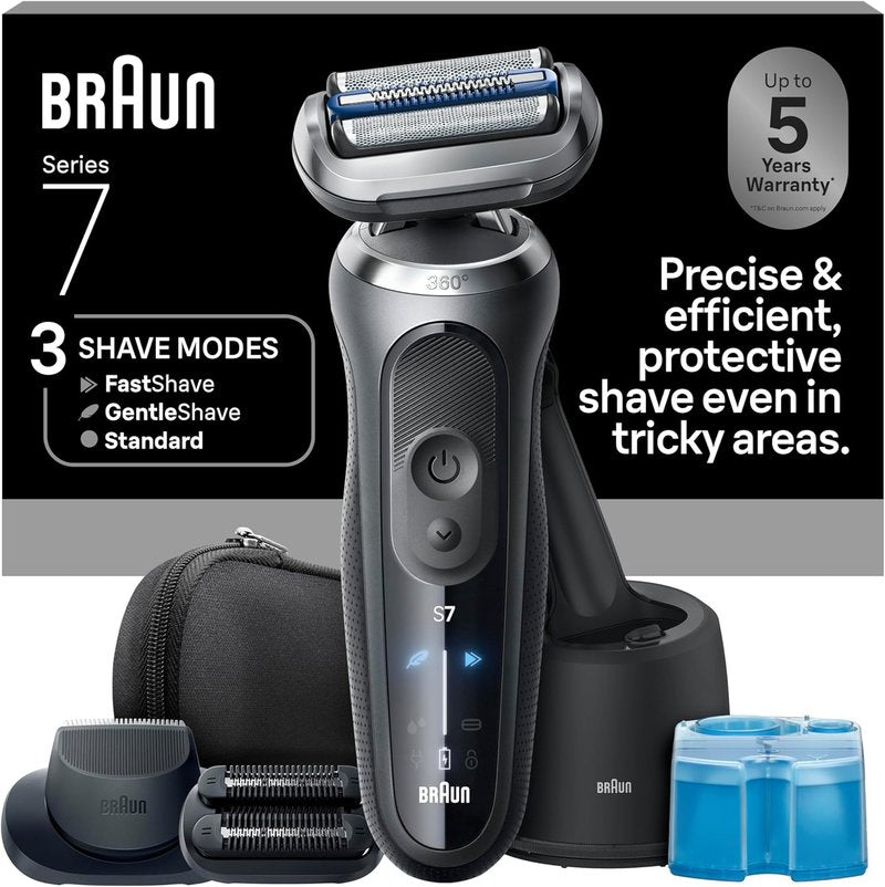 Braun Electric Shaver for Men - Series 7 7185cc | Waterproof Wet & Dry Shaving Kit with Beard Trimmer, 60 Min Runtime