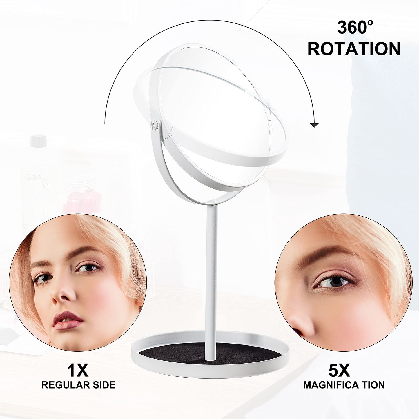 Ettori Shower Mirror Fogless for Shaving and Makeup Mirror-1x and 5X Magnification
