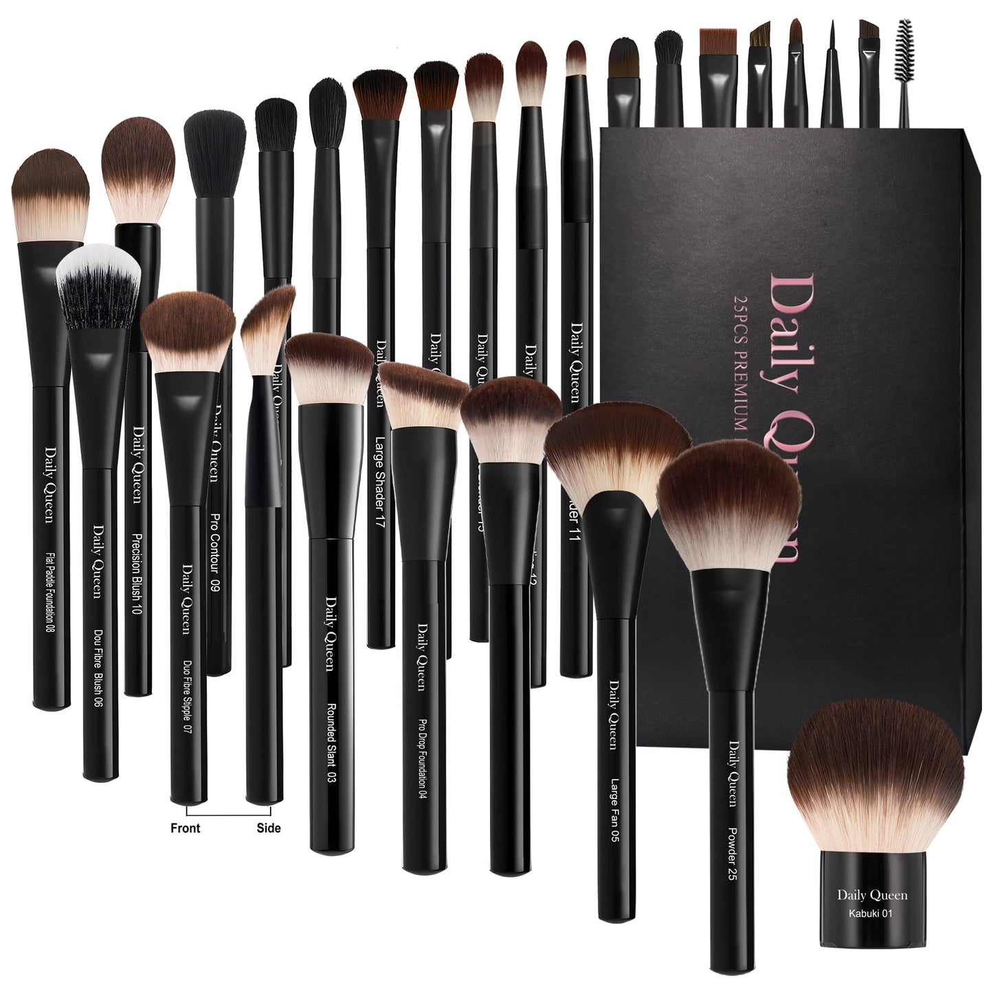 25 pcs Makeup Brush Set Holder Black Professional Kabuki Powder Concealers Eye shadows Blush Eyeliner Eyebrow Contour Eye blending Brushes (25pcs brush with box)