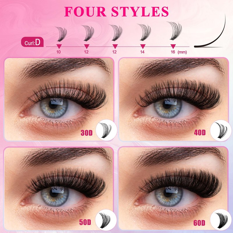 Nova Lash Clusters Kit 360 PCS Lash Clusters Natural Look Invisible Band Lashes Eyelash Clusters with Bond and Seal D Curl WideSpan Cluster Eyelash Extension Kit 8-16mm DIY at Home