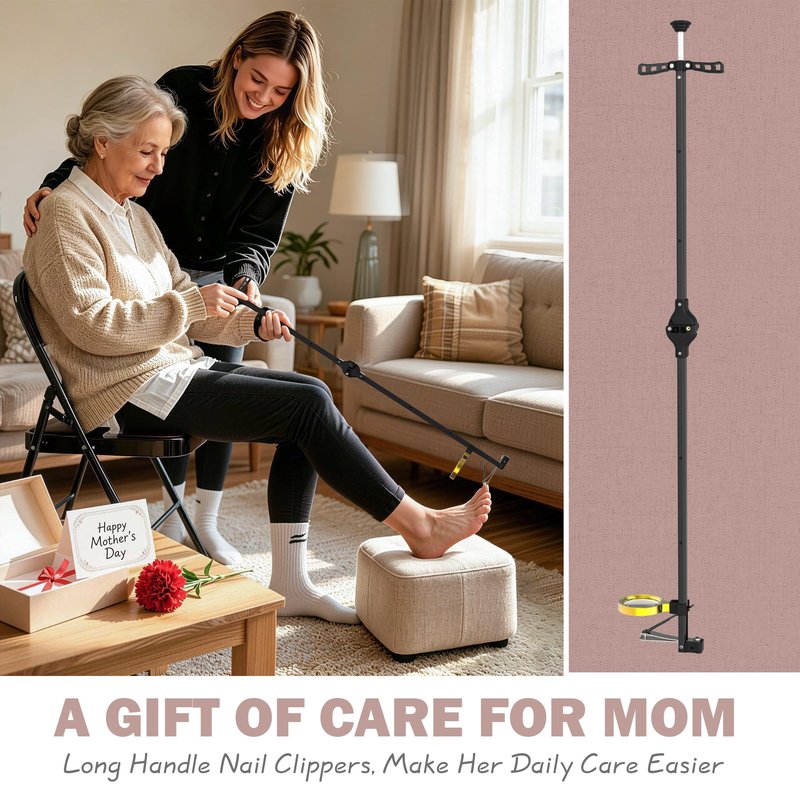Foldable Extended Long Handle Toenail Clippers with Magnifier-4mm Wide Jaw & Ergonomic Design for Seniors, Arthritis& Limited Mobility | Heavy-Duty, No-Bend Trimming, Tool-Free Foldable (32" Black)