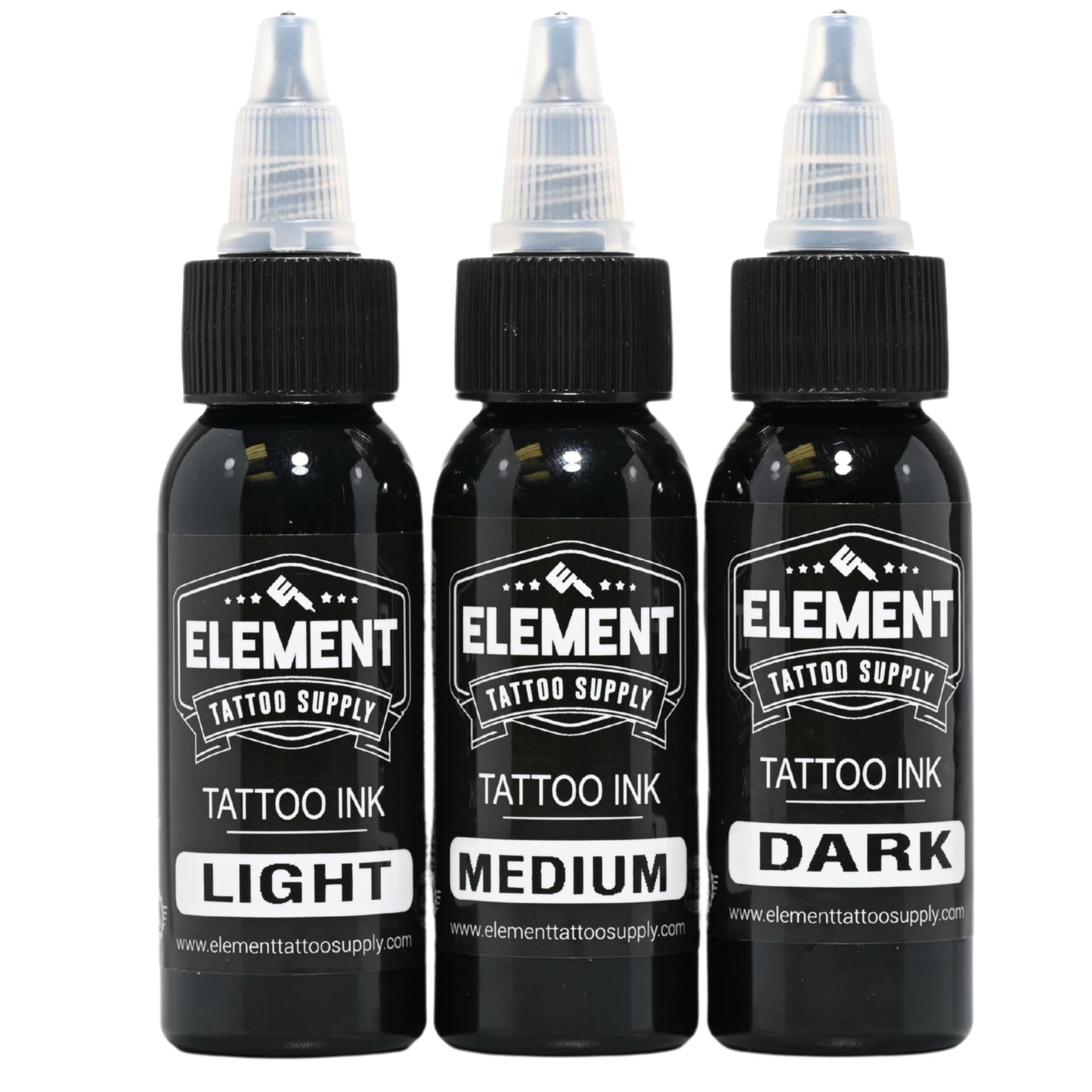 Element Tattoo Supply Greywash Tattoo Ink Set Light Medium Dark Blend Nighthawk Black Element White Formula for Shading Outlining Mixing Tattoo Work 1oz Bottle 5 Bottles