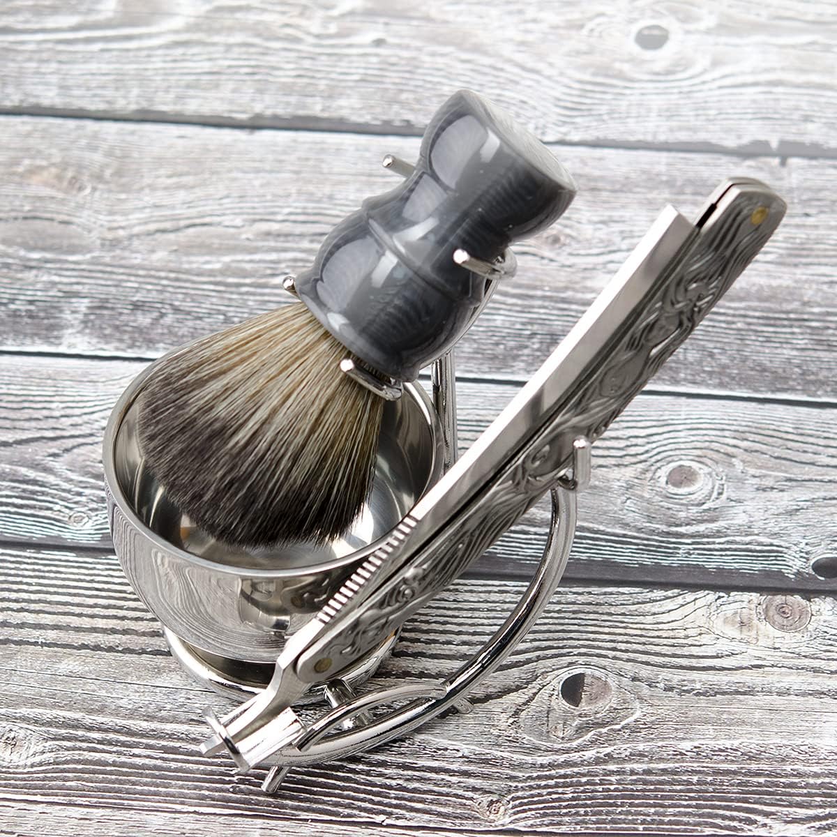 Grandslam Straight Razor Kit - Steel Cutthroat Shaving Set with Leather Strop, Brush & Bowl | Perfect Gift for Men
