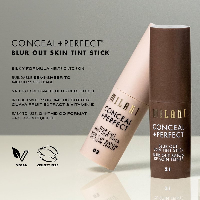 Milani Conceal + Perfect Blur Out Skin Tint Stick - Light to Medium Coverage Tinted Moisturizer Stick with Vitamin C & E - Soft Matte, Pore Blurring Natural Finish 01-Very Fair Neutral