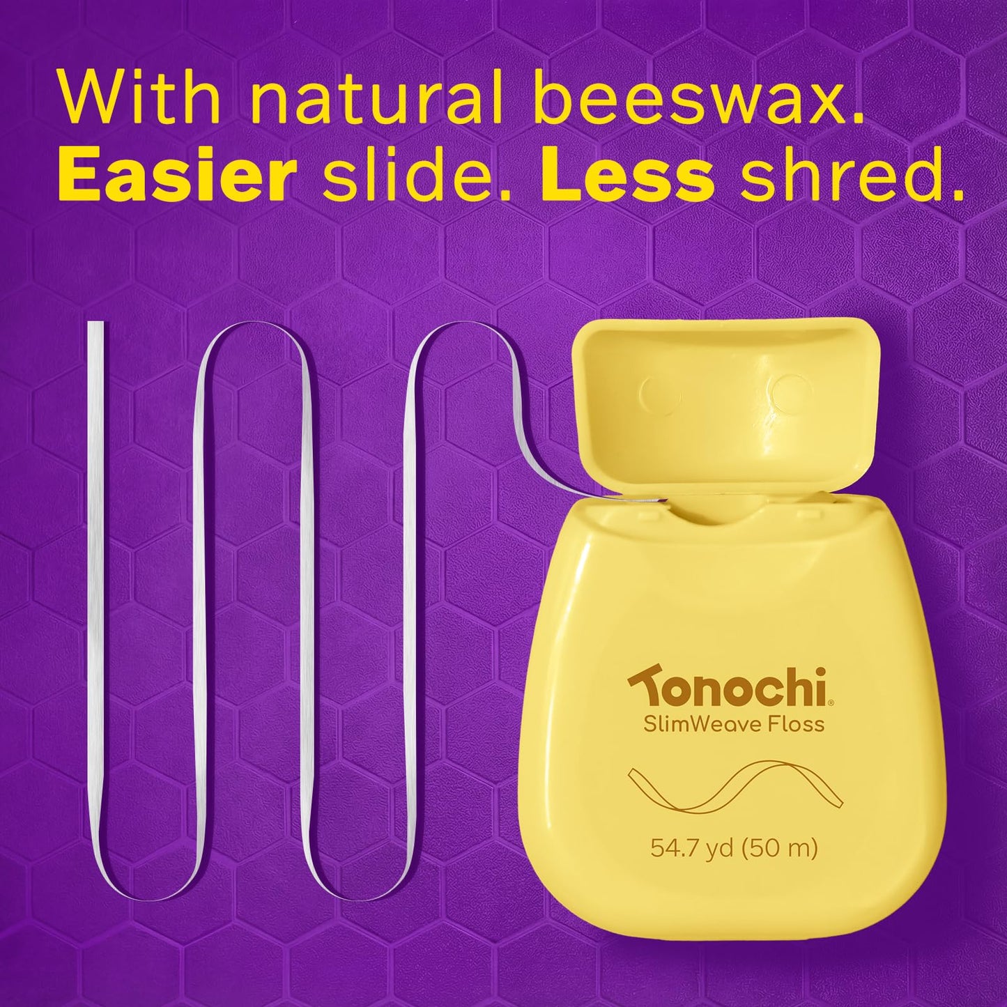 Tonochi SlimWeave Extra-Thin Flat Dental Floss for Tight Teeth, Shred-Resistant Dental Tape, Waxed Smooth Glide, Mint + Xylitol, 3-Pack (164 yd Total)