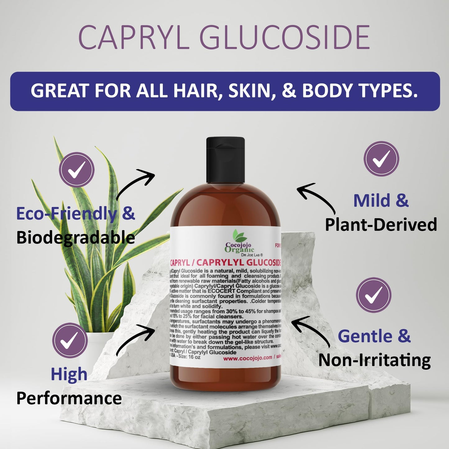 Dr Joe Lab Capryl Glucoside Liquid Surfactant - Caprylyl Natural, Plant Derived - DIY Skin Care - Shower Gels, Foaming, Body Soap, Shampoos Baby Products Face Cleansers - COCOJOJO (16 oz)