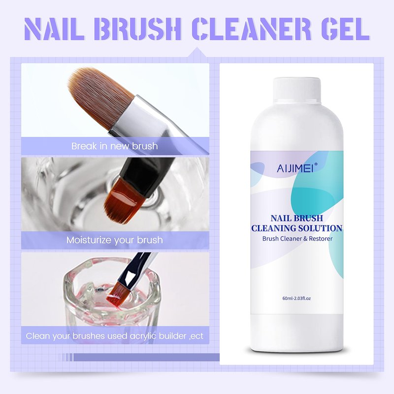 Nail Brush Cleaner Gel Restorer Solution Acrylic Nail Brush Cleaner Gel Quickly Clean for Acrylic Nail Brushes,Glitter Gel Nail polish Brushes,Builder Hard Gel Brush (60mlSet)