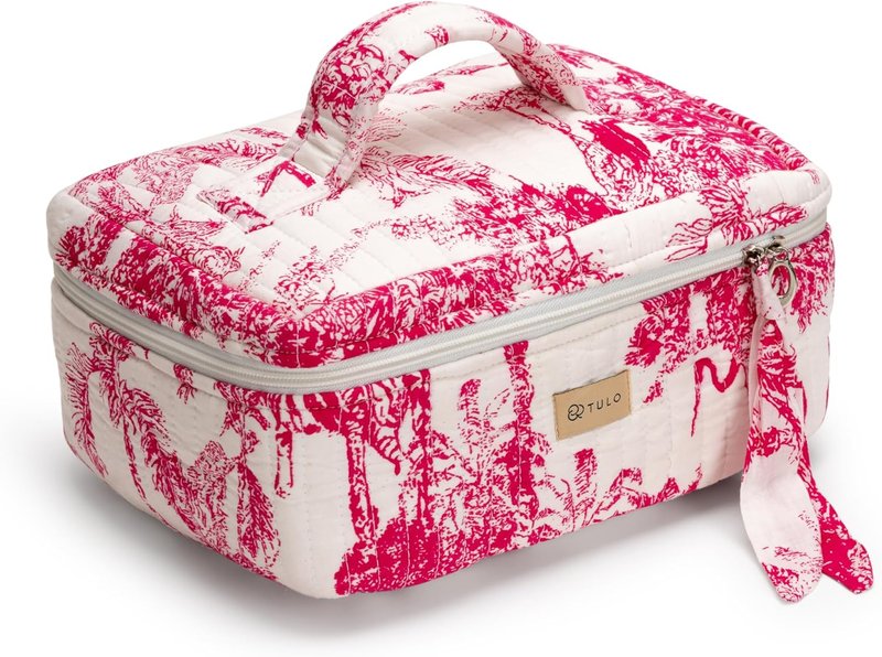 Blockprint Makeup Bag - Large Waterproof Organizer | Stylish Boho Toiletry Pouch for Women
