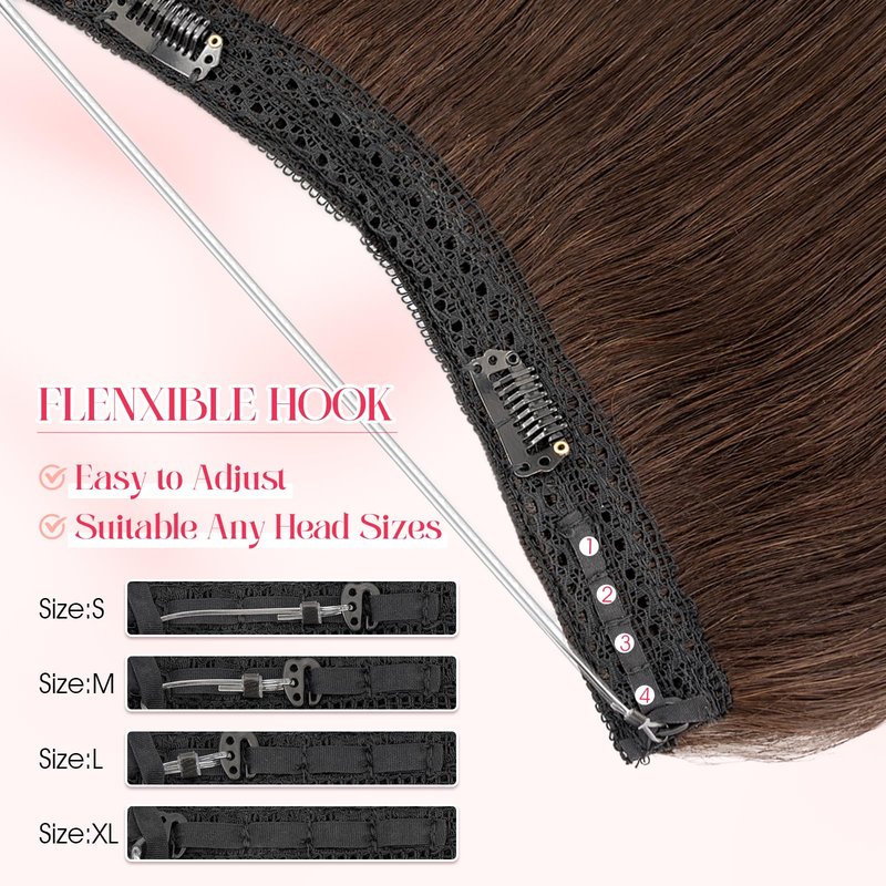 Rich Choices 100% Real Human Halo Hair Extensions Remy Short Invisible Wire Halo Hair Extensions Human Hair Clip in Hair Piece Straight 12 Inch #2 Dark Brown