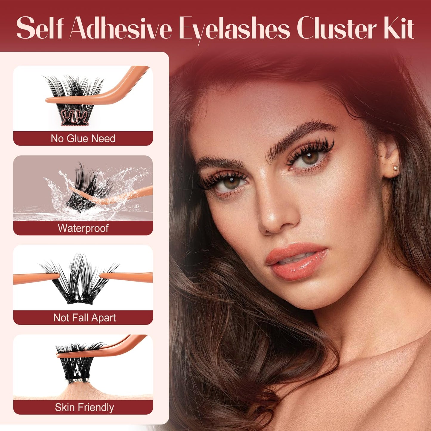 Higu clace Self Adhesive Eyelashes Volume Pre Glued lash clusters kit Mix 10-16mm, Preglued Eyelash No Glue Needed Easy to Use, DIY Eyelash clusters(AD11)