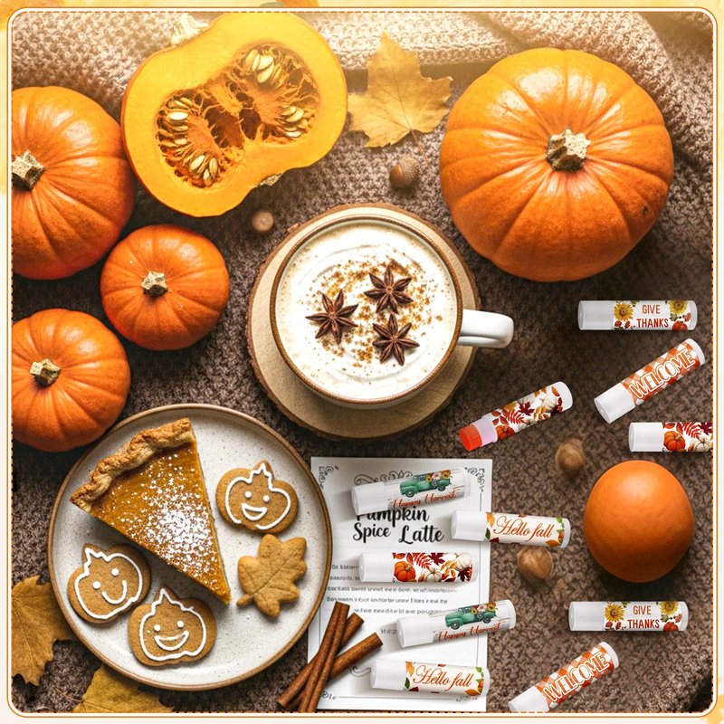 Siifert 50 Pcs Thanksgiving Christmas Party Gifts Bulk Thanksgiving Lip Balms Favors Holiday Basket Stuffers Christmas Stocking Stuffers Small Thank You Gifts for Women Men (Pumpkin Spice Flavor)