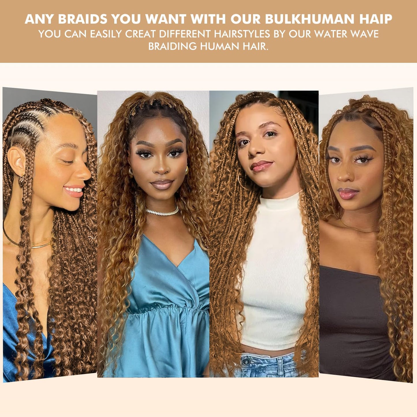 Blonde Human Braiding Hair - 24 Inch Deep Wave Bulk 100% Brazilian Virgin Hair for Boho Knotless Braids | 2 Bundles, 110g