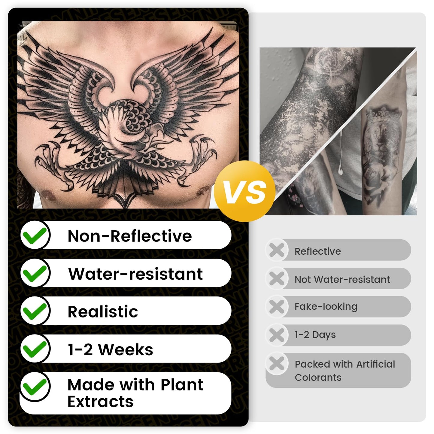 UBICA Semi Permanent Tattoos, 2 Sheets Large Realistic Compass World Adventure & Lion Head Loyalty Temporary Tattoos for Men, 2 Weeks Arm Thigh Calf Fake Tattoos, Waterproof & Non-Reflective Tattoos