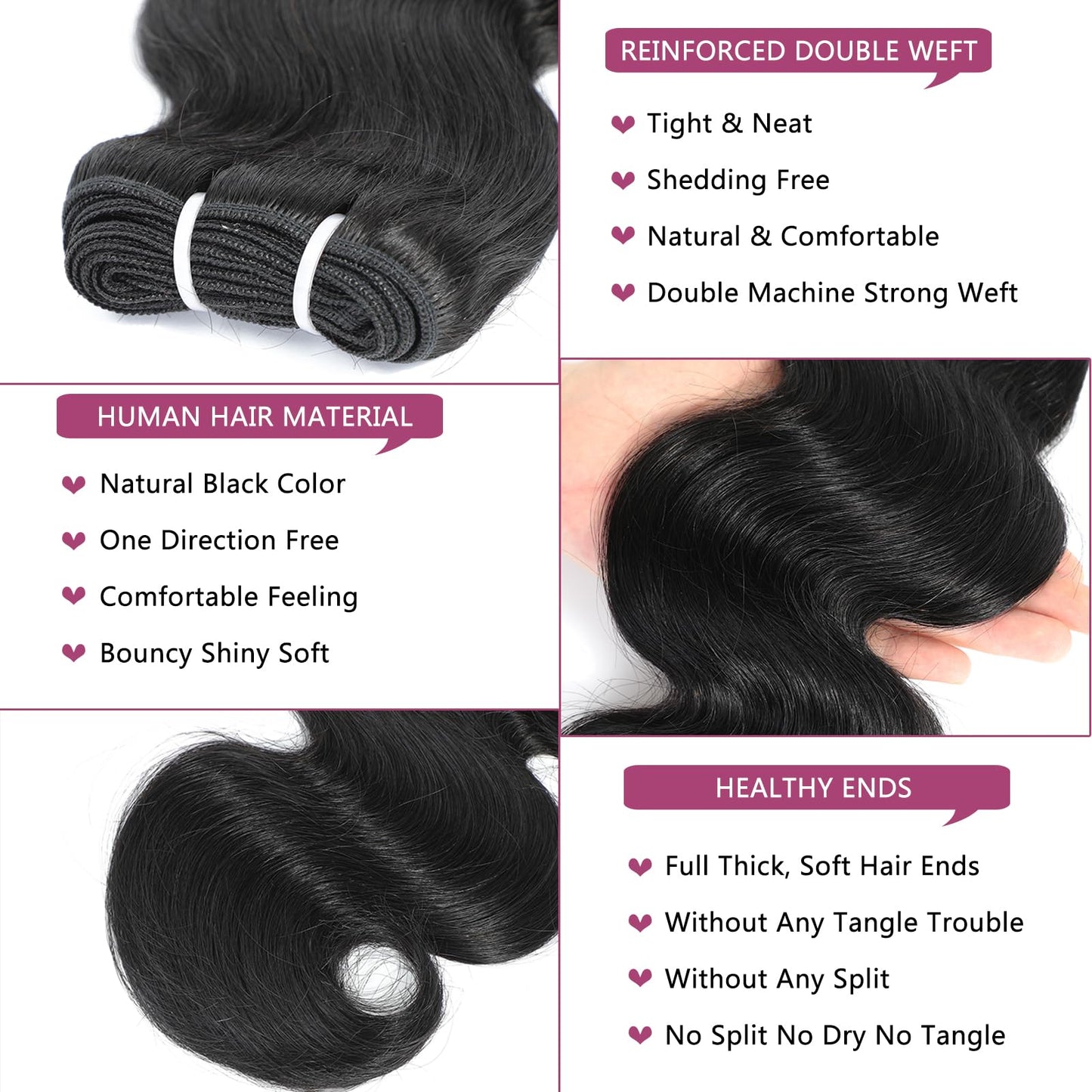 Body Wave Human Hair Bundles - 4 Bundles 10 12 Inch 12A 100% Unprocessed Brazilian Virgin Hair Weave - Natural Black Color (10/10/12/12 Inch)