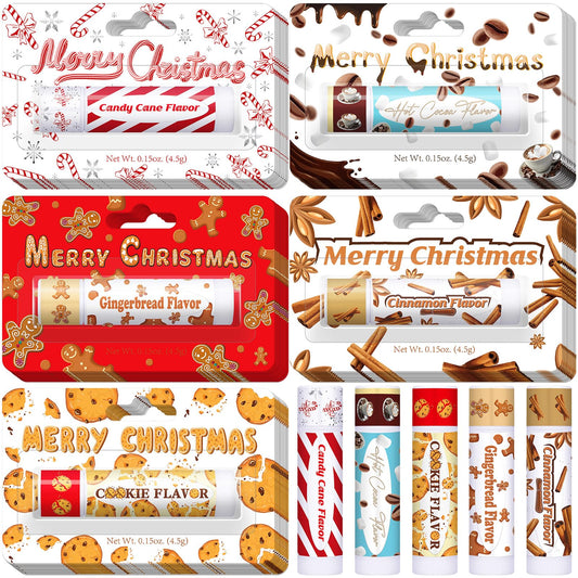 Sacubee 50 Pcs Christmas Lip Balms Bulk Peppermint Candy Flavor Lip Balm Holiday Gingerbread Hot Cocoa Cookie Cinnamon Flavor Christmas Party Gifts Stocking Stuffers for Women Employee Coworkers