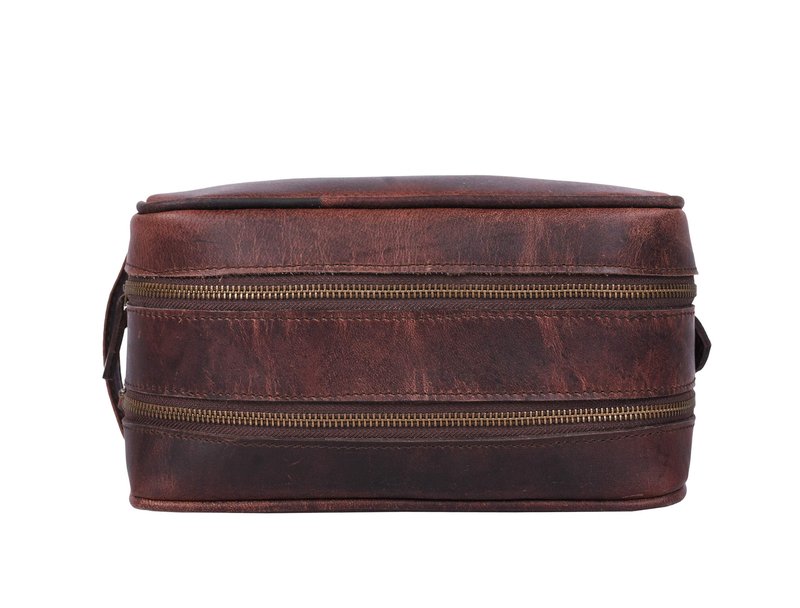 Aaron Leather Goods Leather Toiletry Bag for Men and Women Brown 10.5 Inch (Walnut)