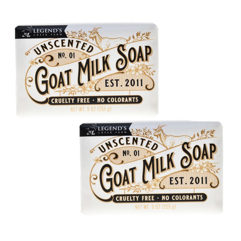 Legend's Creek Farm Goat Milk Soap - Triple Milled Cleansing Moisturizing Bar for Hands and Body - 9 Oz Creamy Lather, Nourishing, Natural Soap for Sensitive Skin (Unscented, Pack of 2)