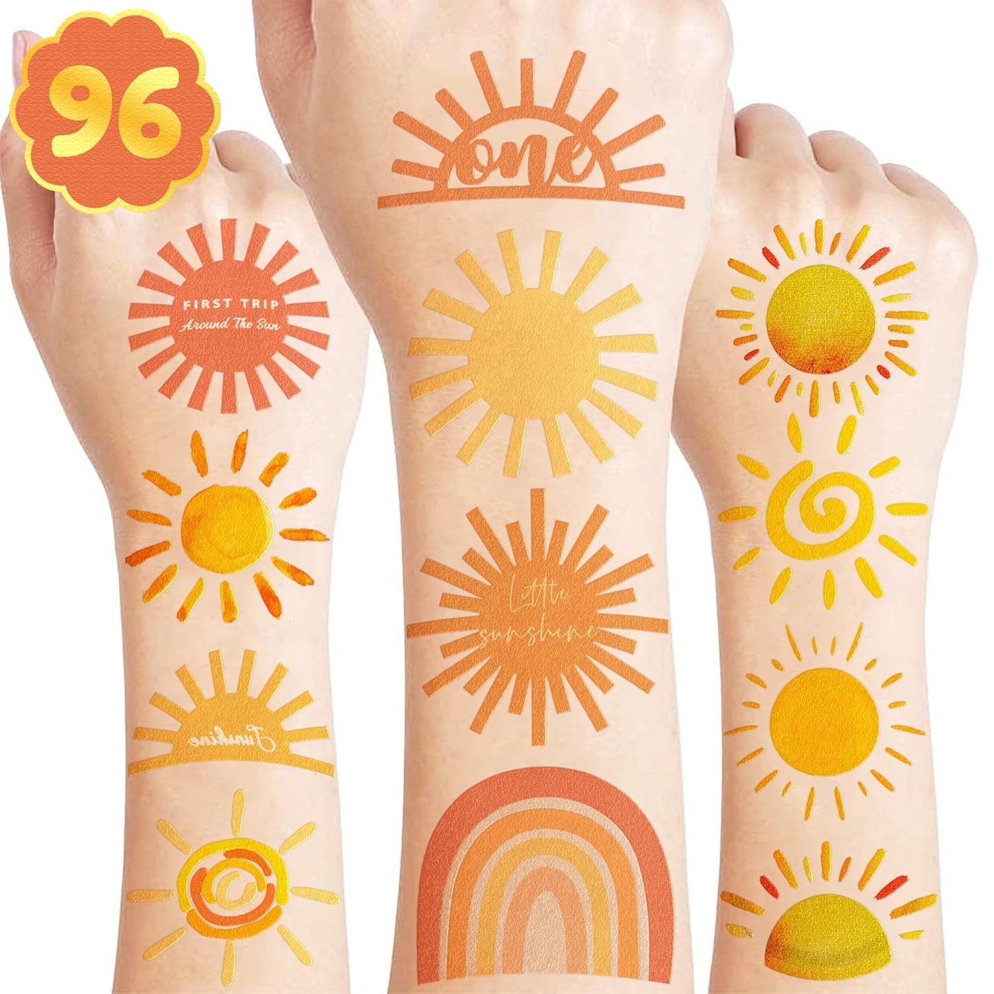 Sun Temporary Tattoos for Kids - 96 Cute Sun Stickers for Birthday Parties | Classroom Rewards & Summer Fun