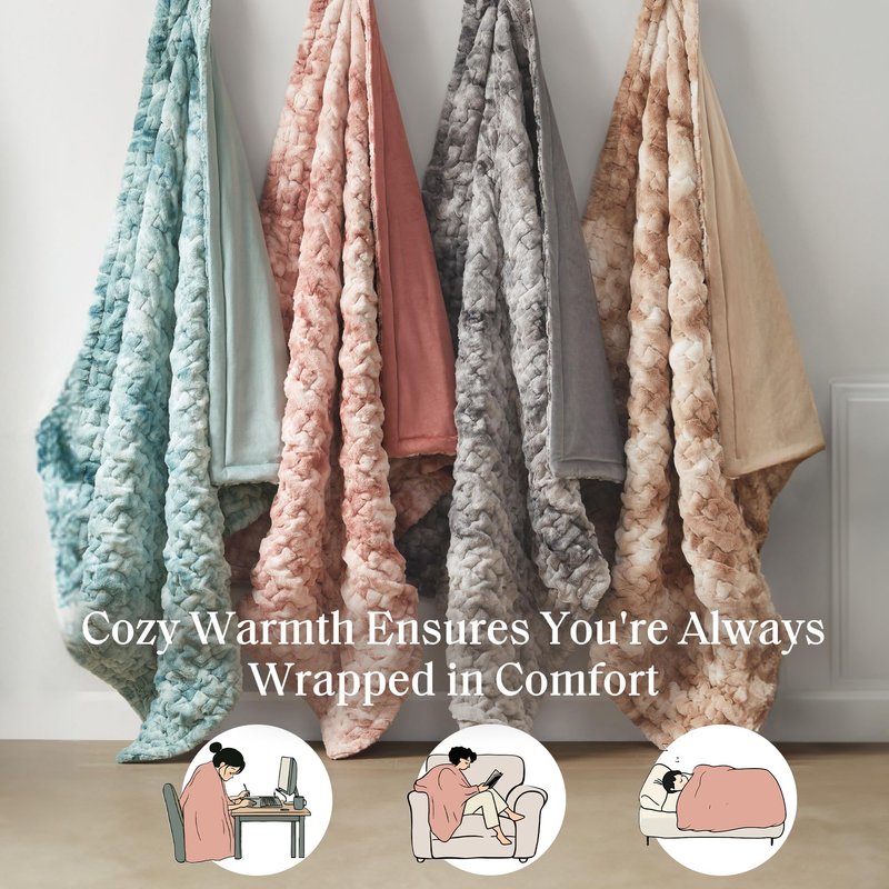 Madison Park Faux Fur Throw, Luxurious Ruched Texture, Fuzzy Warm, Plush Mink-Like Reverse, All Season, Lightweight & Cozy Blanket-Throw for Sofa, Couch, Living Room & Office 50" x 60" Pink Tie Dye