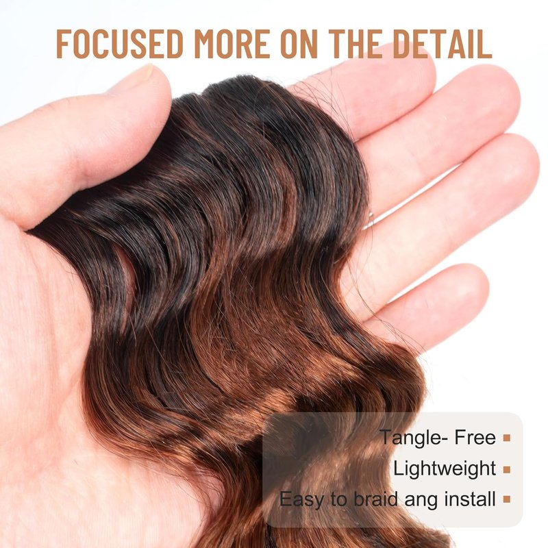 Ocean Wave Crochet Hair Extensions - 9 Inch Ombre Brown Short Curly Deep Wave | 8 Packs, Synthetic (OT30/27)