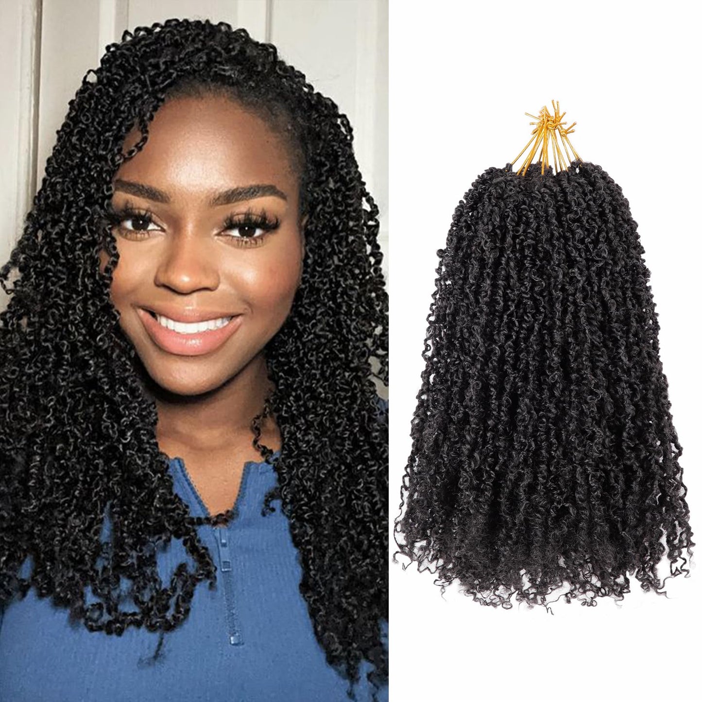 14 Inch Pre-Looped Yanky Twist Crochet Hair, 30 Strands/Pc, Mini Passion Twists, Senegalese Braiding Hair (Natural Black, 8 Pcs/Pack)