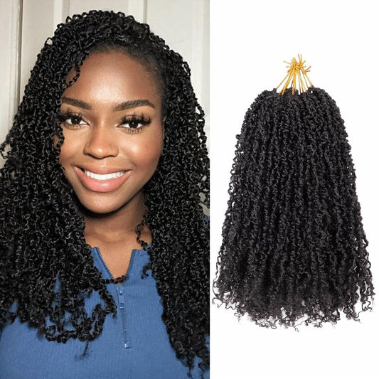 14 Inch Pre-Looped Yanky Twist Crochet Hair, 30 Strands/Pc, Mini Passion Twists, Senegalese Braiding Hair (Natural Black, 8 Pcs/Pack)
