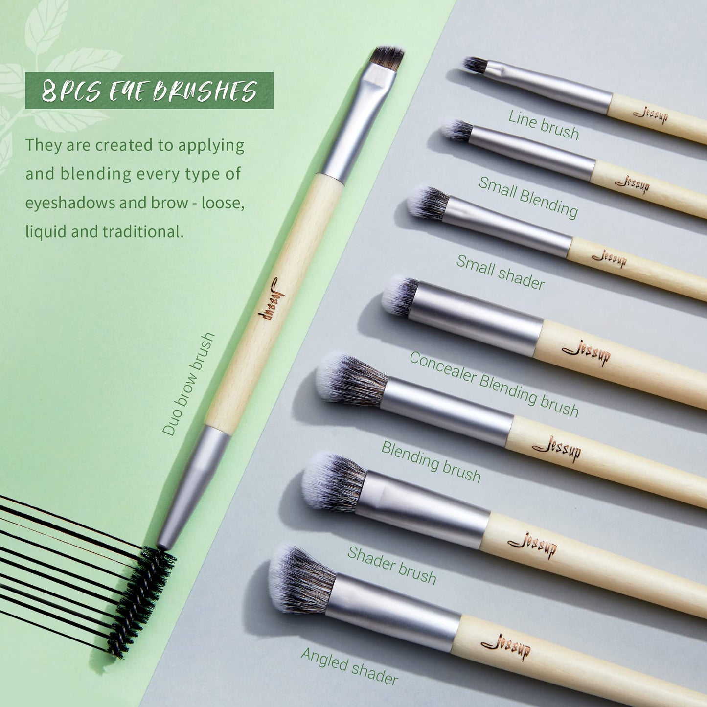 Jessup Vegan Makeup Brushes Set Premium Synthetic Powder Foundation Highlight Concealer Eyeshadow Blending Eyebrow Liner Spoolie Brush Set Burlywood 12pcs T327