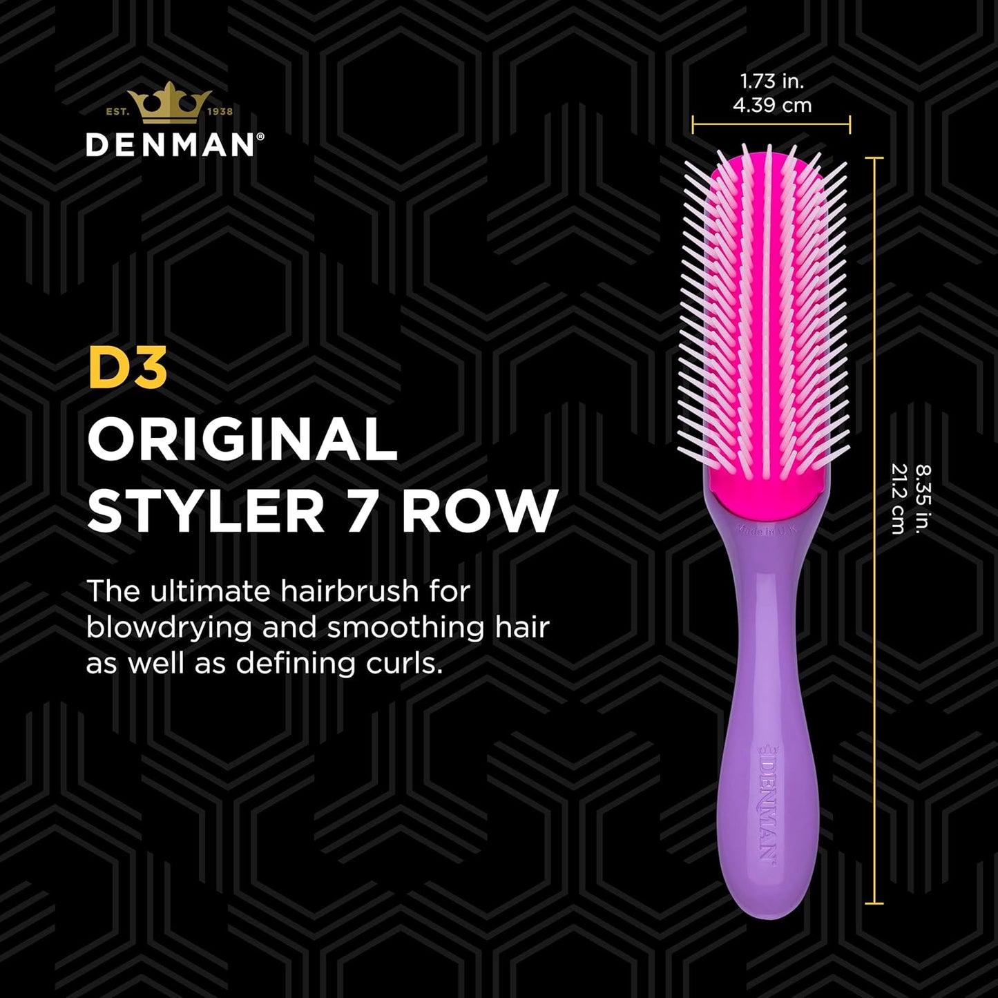 Denman Violet Styling Brush Set - 7 Row & Paddle Hair Brushes for Ultimate Detangling | All Hair Types
