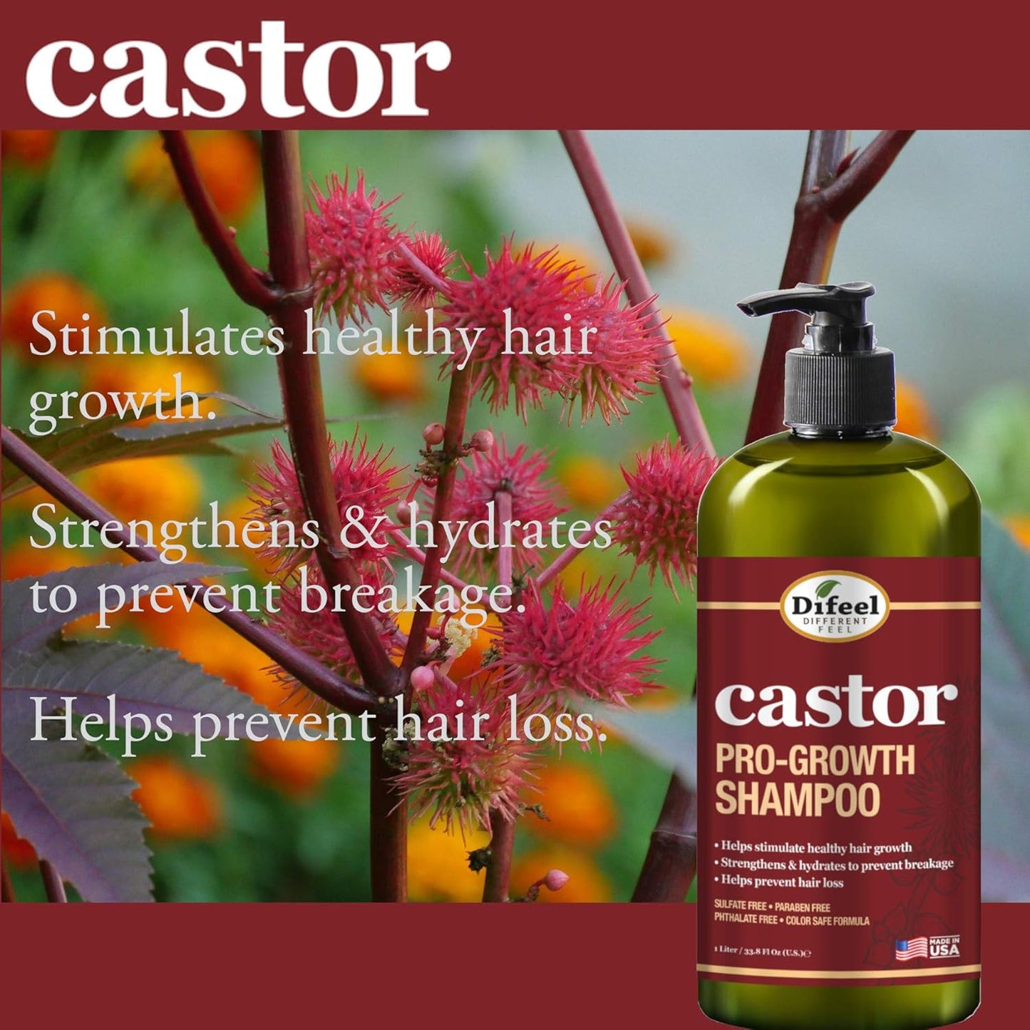 Difeel Castor Pro-Growth Hair Growth Set | Shampoo, Conditioner, Mask & Root Stimulator - 12 oz Each