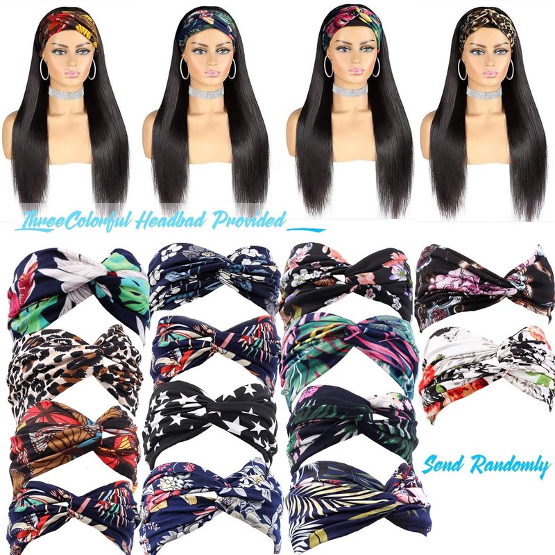 Ubetta Nature Black Headband Wig - Glueless Straight Brazilian Virgin Hair, 150% Density, 18 Inch