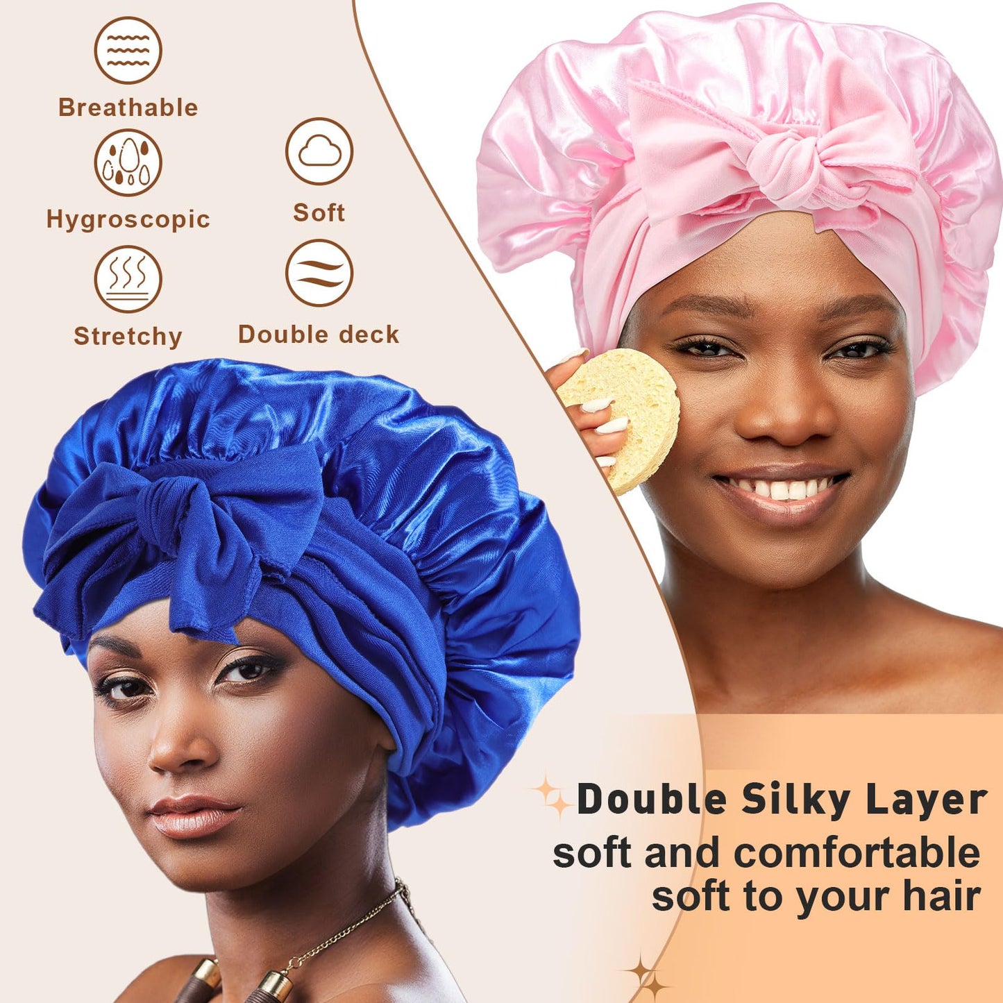 Yahenda 10 Pcs Large Satin Bonnet Soft Silky Bonnet Hair Wrap for Sleeping Adjustable Scarf for Women Men Curly Hair Stretchy for Long, Natural, Braid at Night, 10 Colors
