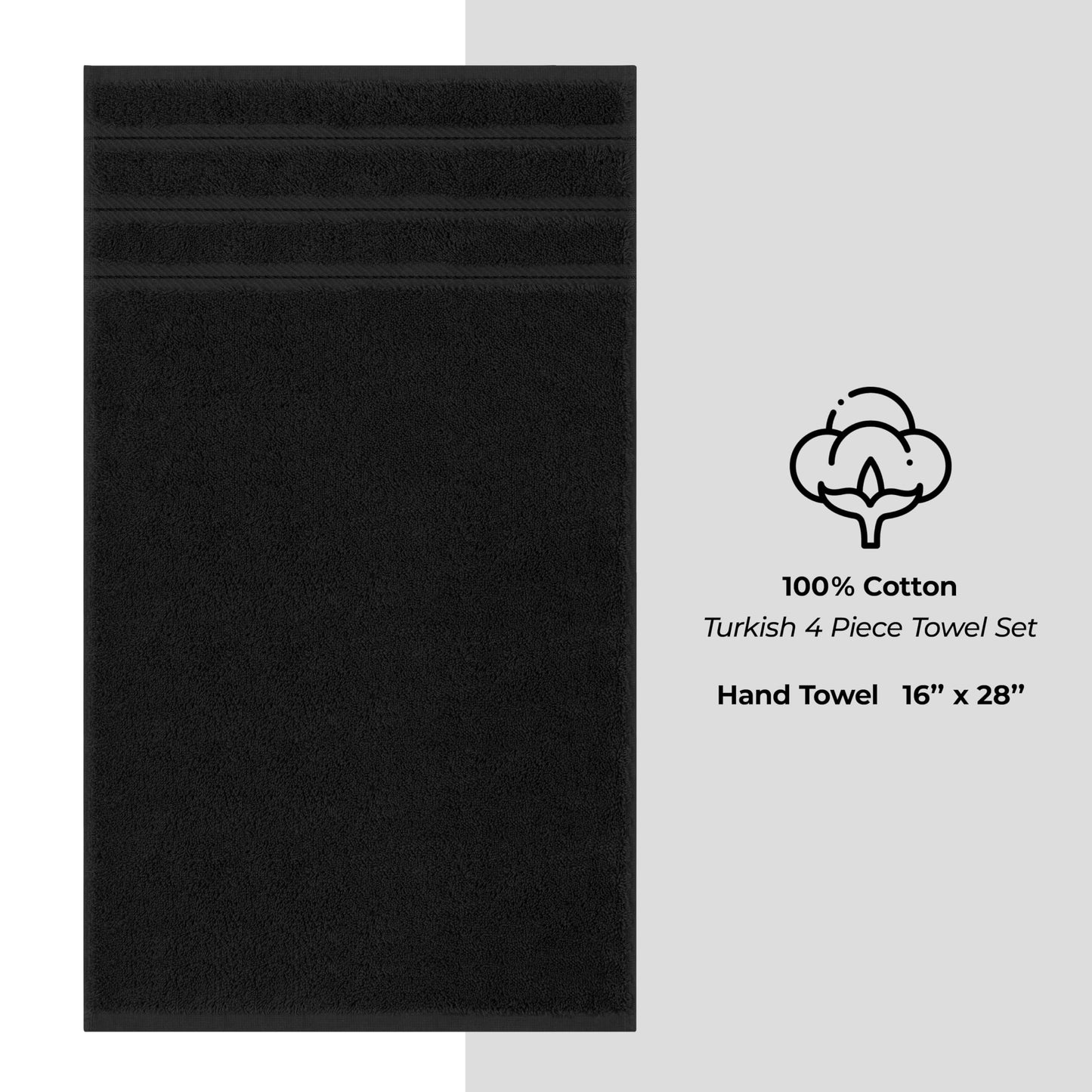 American Soft Linen Luxury Hand Towels for Bathroom, 600 GSM Heawy Weight 16x28 Size 100% Cotton Turkish 4 Piece Hand Face Towel Set, Black Hand Towels