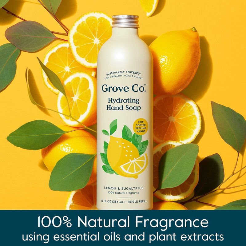 Grove Co. Hydrating Gel Hand Soap Refills - Plastic-Free Liquid Soap Set | 3 x 13 Fl Oz, Natural Lemon & Eucalyptus Fragrance