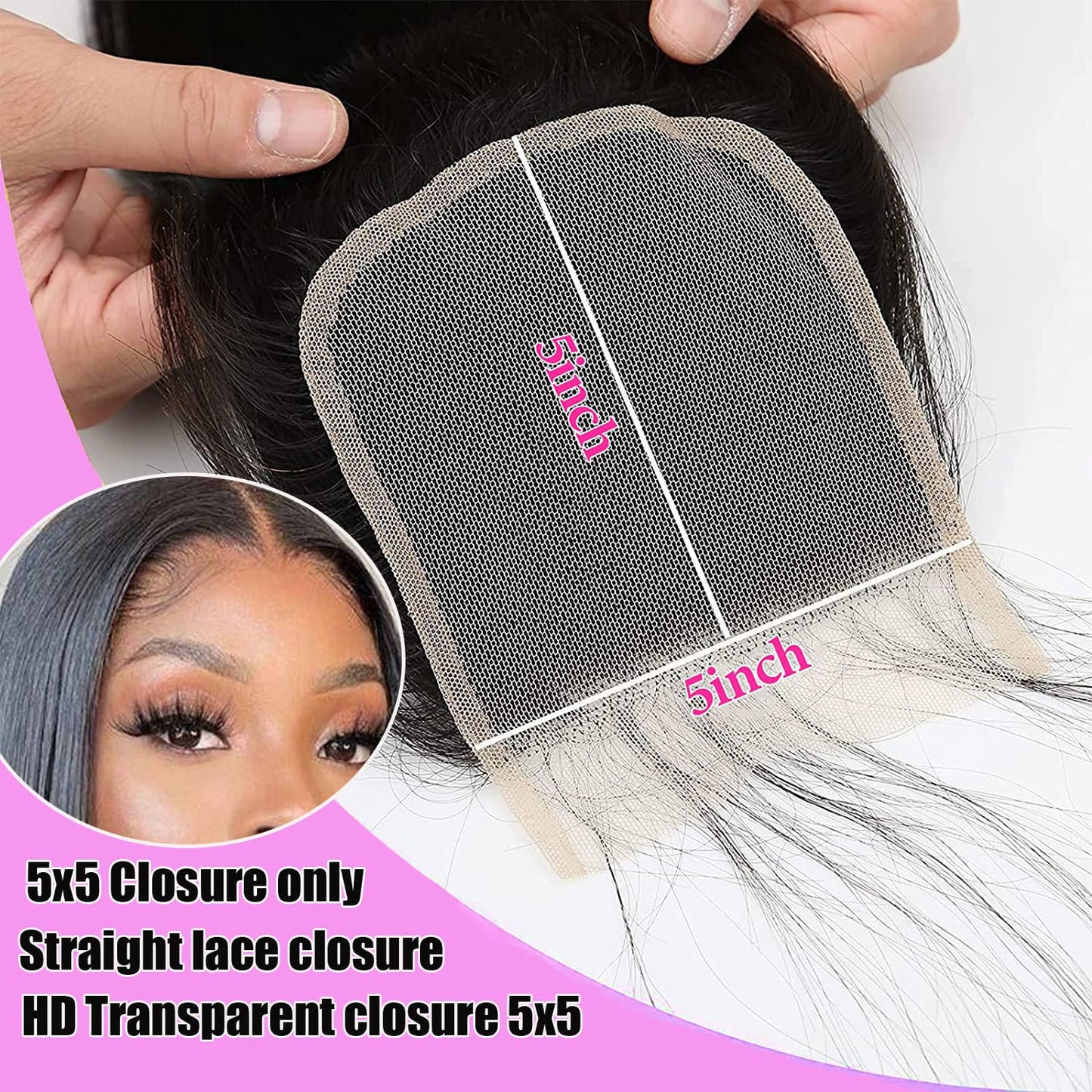 Liangya Hair 5x5 Lace Closure Hd Transparent Straight Frontal Closure 12A Virgin Remy Human Hair Closure Real Hd Transparent Lace Closure Pre Plucked With Baby Hair Natural Black Color(16inch)