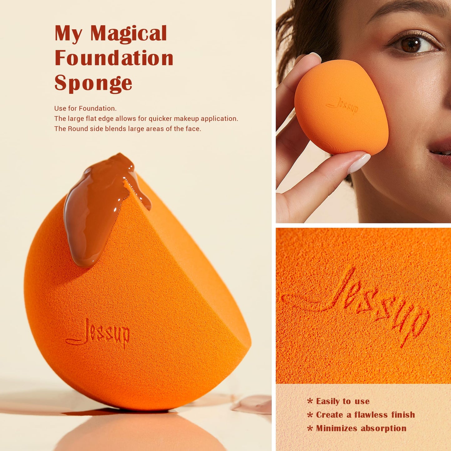 Jessup Double Sided Makeup Brushes Set T502 Bundled with Makeup Sponge Set SP013