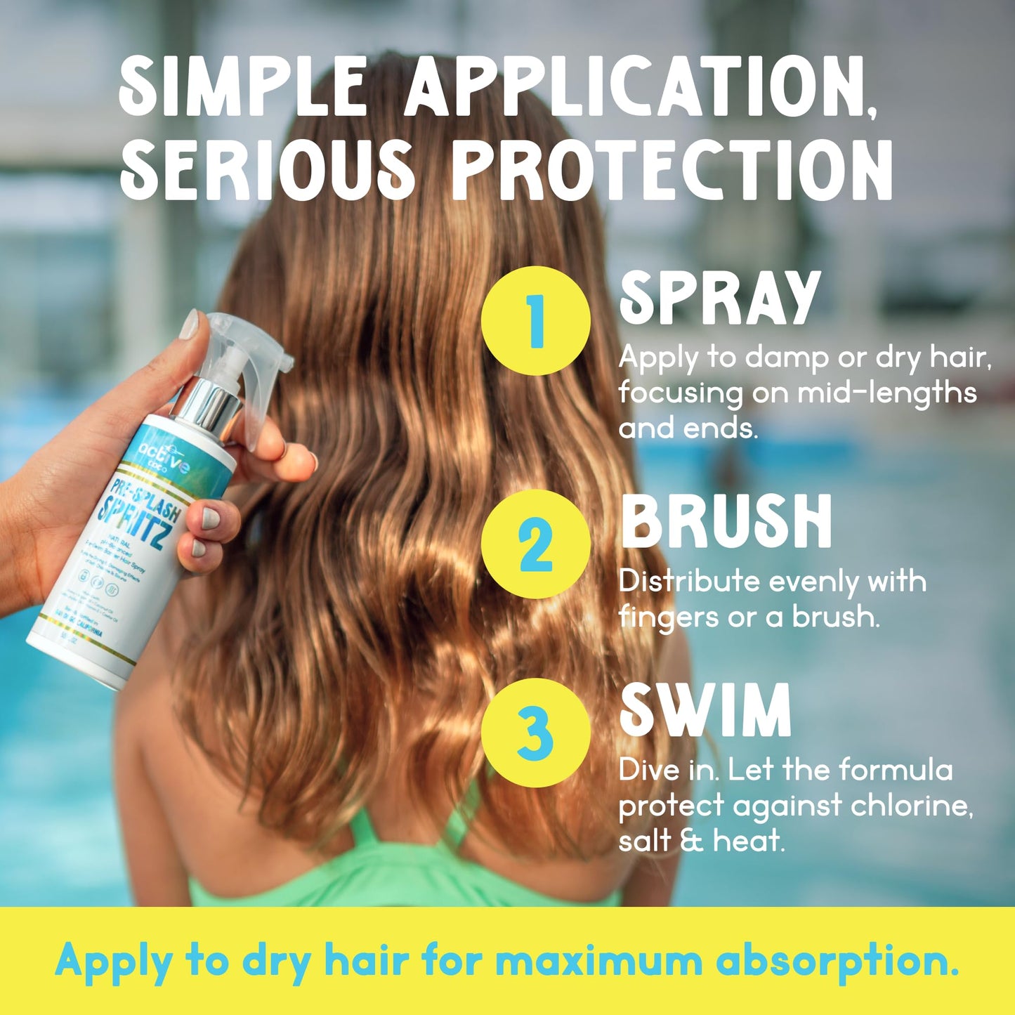 Pre-Swim Hair Protection Spray – Chlorine, Salt Water & Sauna for Swimmers - Coconut Oil, Jojoba, Aloe Vera & Vitamin E Leave-In Conditioner - Protects Color-Treated & Dry Hair, Made in USA