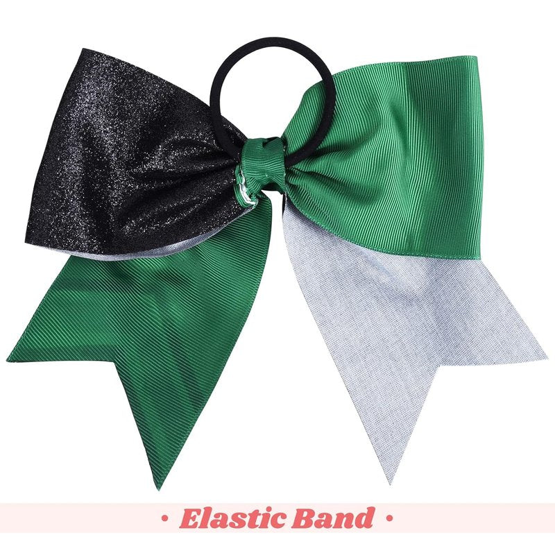 Large Glitter Cheer Bows - 8PCS Two-Toned Shiny Hair Accessories for Cheerleaders | Black/Green