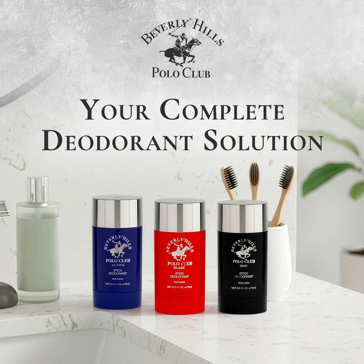 Beverly Hills Polo Club Men’s Deodorant Stick Gift Set – 3 Piece Collection (Active, Blaze & Sexy) – Long-Lasting Solid Stick Deodorants for Daily Freshness & Odor Protection – 3 x 2.5 oz / 75 ml