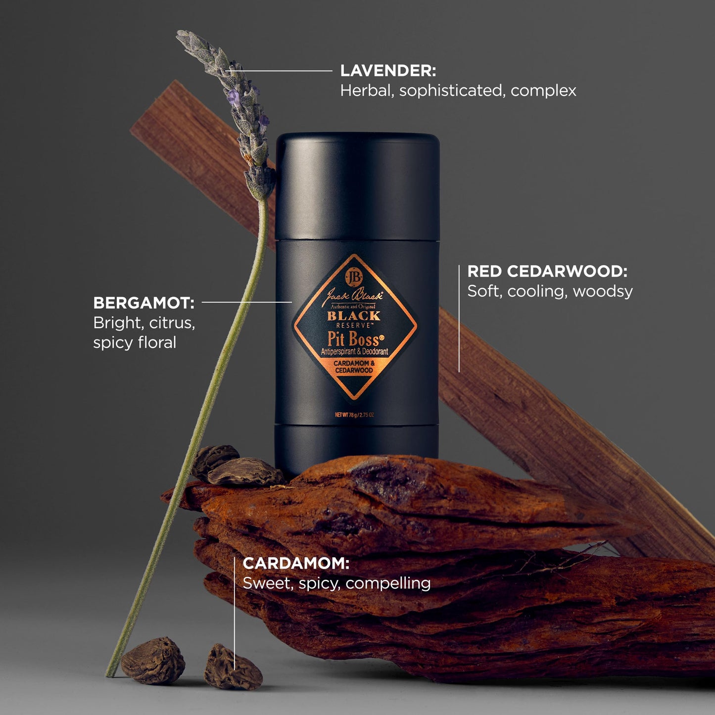 Jack Black Pit Boss Black Reserve Antiperspirant & Deodorant Men - 2.75 oz - Cardamom & Cedarwood - Mens Deodorant for Sensitive Skin