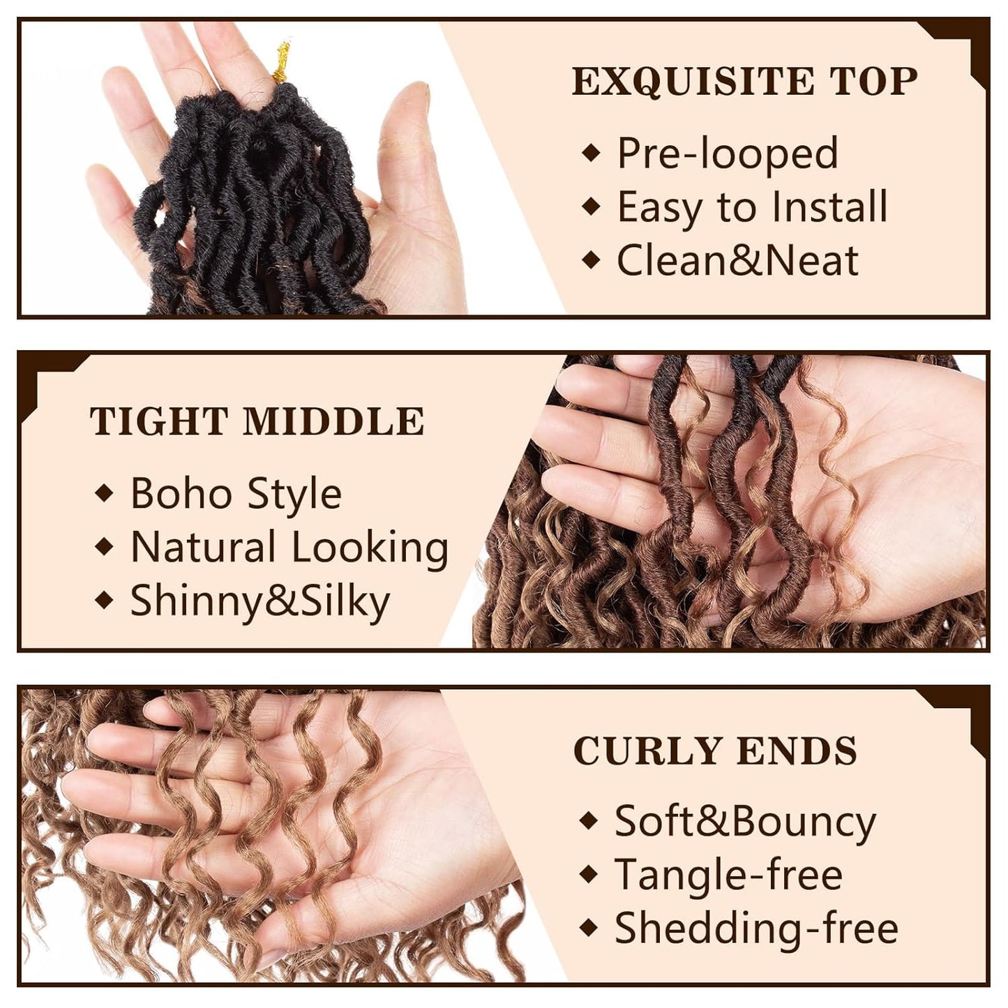 COOKOO 24 Inch Boho Crochet Hair Extensions - 8 PCS Goddess Locs with Curly Ends | Synthetic 1B/30/27