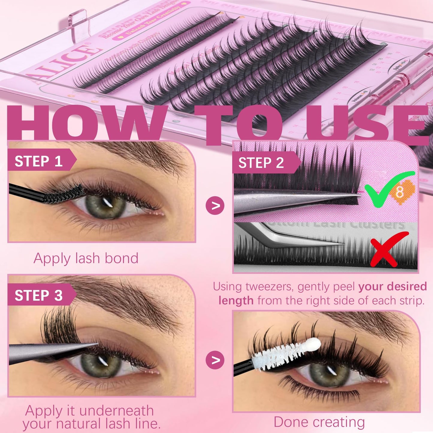 ALICE Flaunt Lash Clsuters Eyelash Clusters, Fluff Lash Extensions Anime Spiky Eyelash Extensions, Fairy Manga Volume Individual Lashes with Bottom Lashes 8-18mm SIY Separate it Yourself