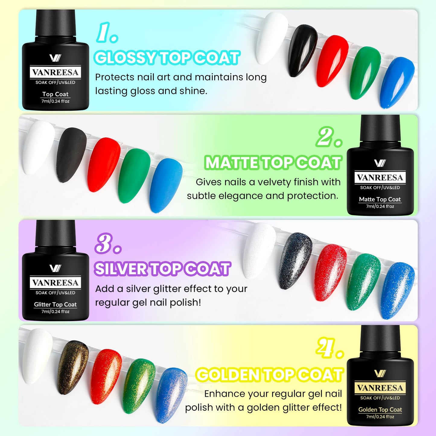 VANREESA 60 Pcs Gel Nail Polish Set, 55 Colors Gel Polish with Base Coat & 4 Effects Top Coat Full-Color Nail Polish Set All Seasons Nail Kit Gifts for Women Girls Nail Salon at Home